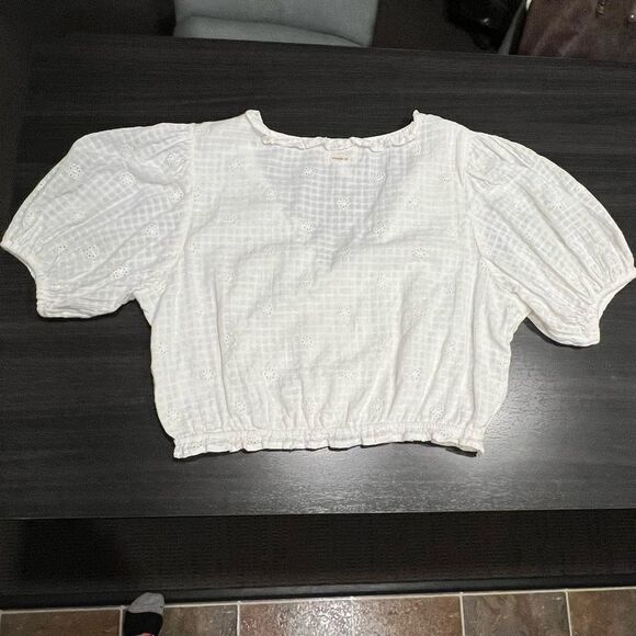 Wrangler x Billabong Lace White Eyelet Peasant Western Cowgirl Crop Top L - Picture 7 of 7